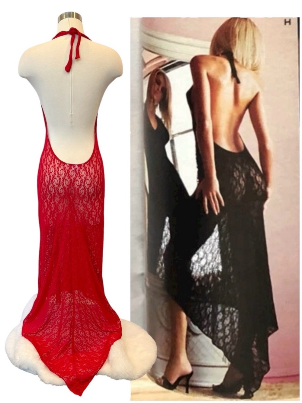Y2K Victoria’s Secret Red Sheer Stretch Lace Train Vintage Maxi Gown Slip Dress